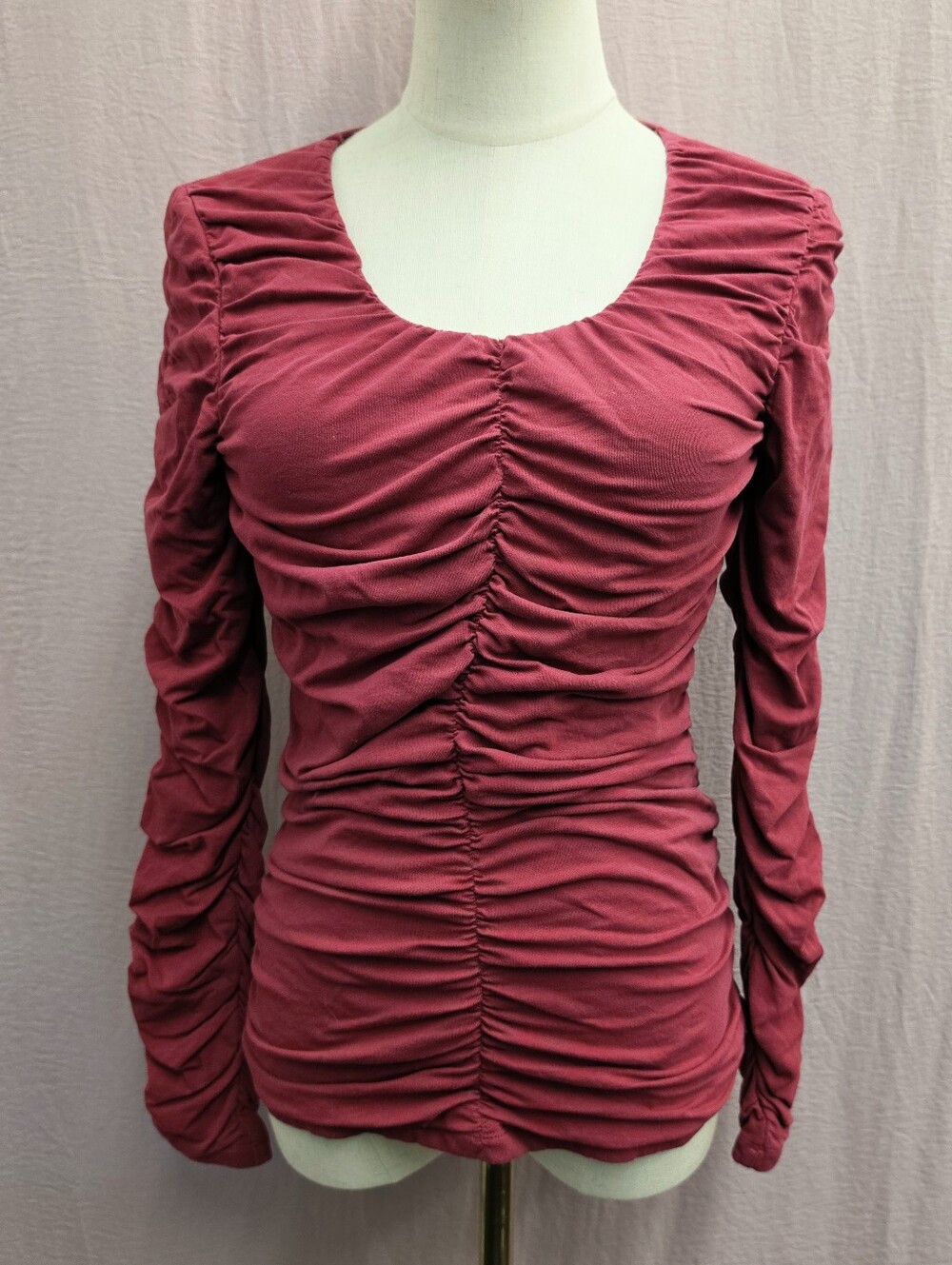NWOT! Sundance Rosalind Ruched Long Sleeve Top- Raspberry Red, Small - Picture 2 of 7